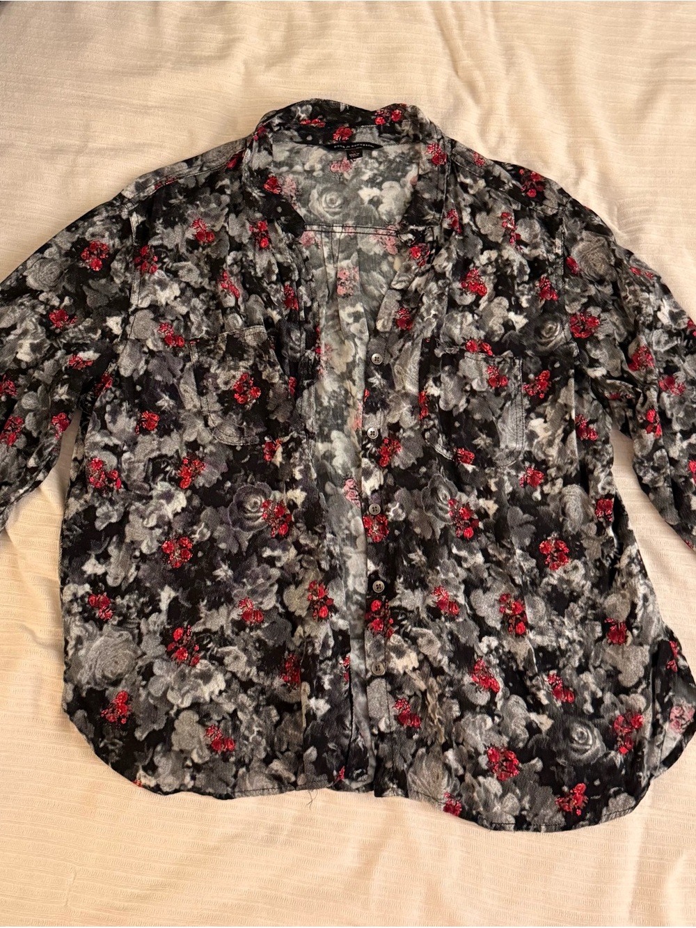Rock & Republic Black and Red Floral Button-Down Shirt